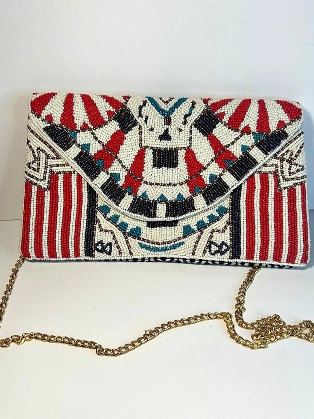 America & Beyond Jeweled Pharaoh Beaded Clutch Crossbody Bag Egyptian